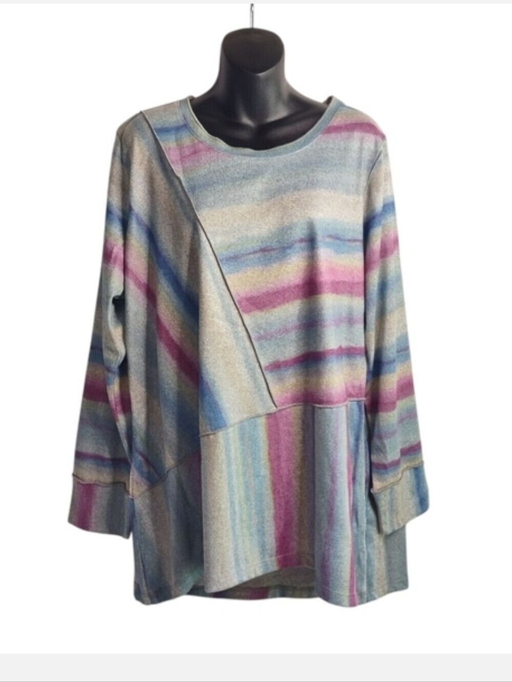 CJ Banks Top Women's Multicolor Crewneck Longsleeve Top Blouse Plus Size 1X NWT